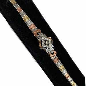 Tricolor and Diamond Accent Style Bracelet Stamped Italy Vintage Estate Jewelry